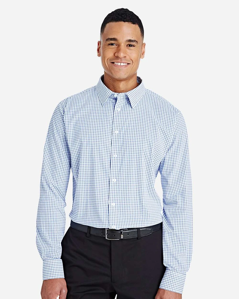 Men's CrownLux Performance® Micro Windowpane Woven Dress Shirt | T-Shirt Time