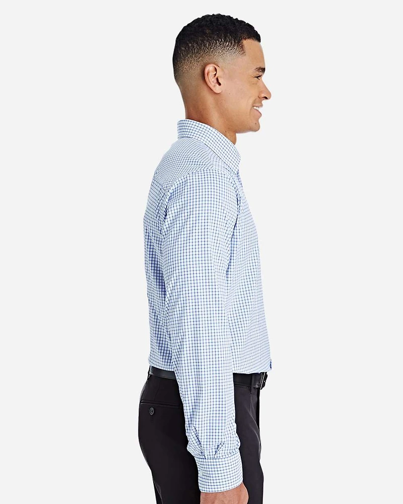 Men's CrownLux Performance® Micro Windowpane Woven Dress Shirt | T-Shirt Time