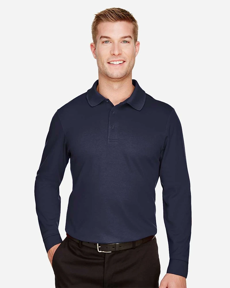 Men's Tall CrownLux Performance® Plaited Long Sleeve Polo | T-Shirt Time