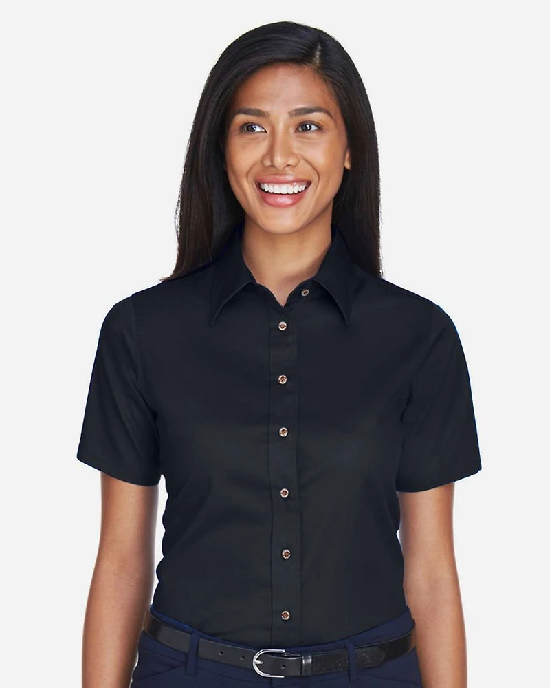 Women's Easy Blend™ Short Sleeve Twill Dress Shirt with Stain-Release | T-Shirt Time