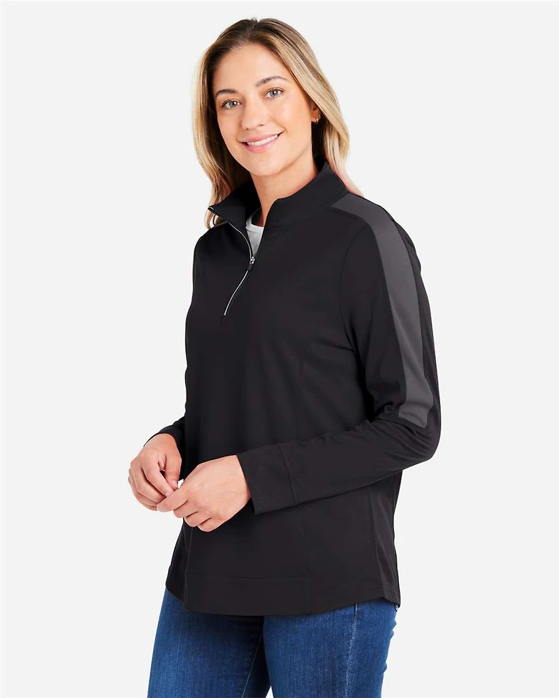 Pull à fermeture éclair quart de tour avec protection contre les accrocs et colorblock pour femmes