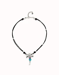 Leather pendant necklace with dragonfly