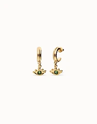 Eye-shaped drop earrings with green crystal