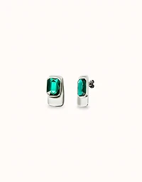 Rectangular-shaped earrings with green crystal