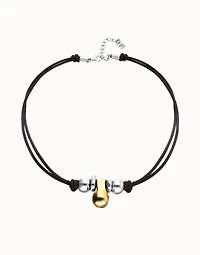 Short leather necklace with three spheres