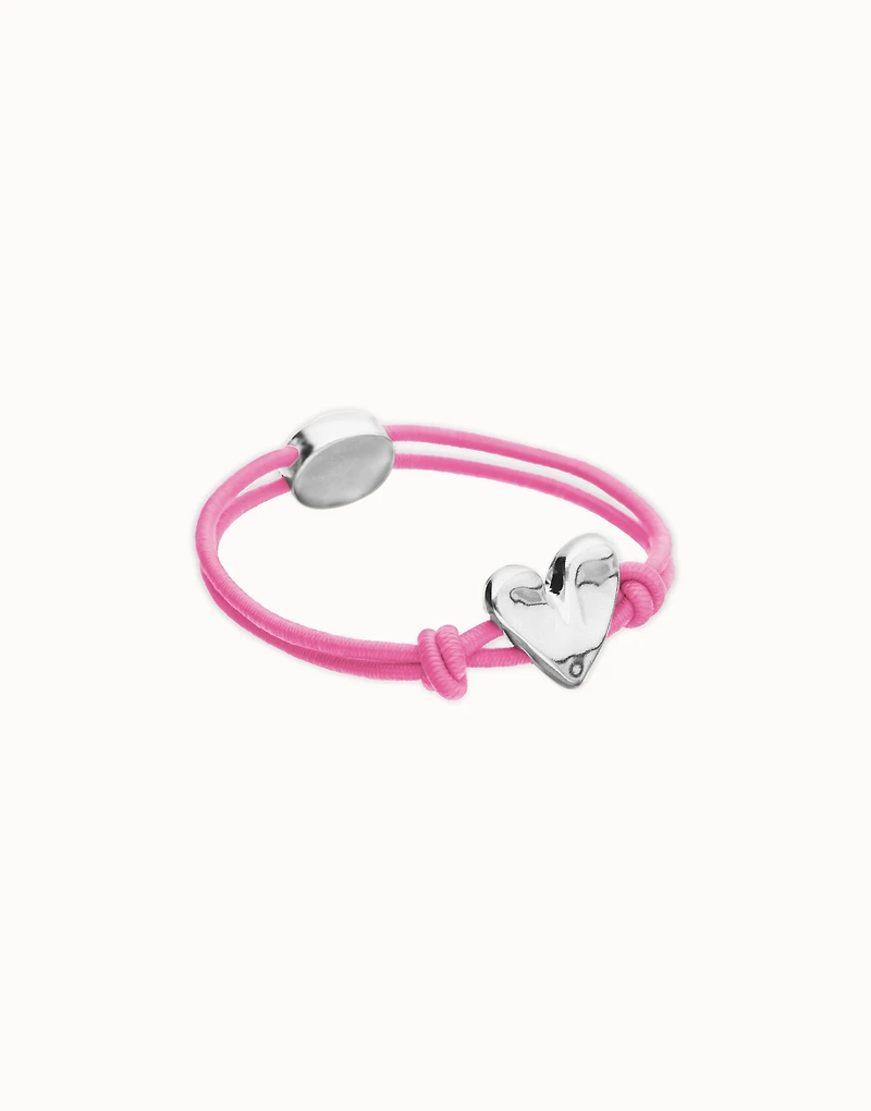 Pink elastic thread bracelet with heart charm