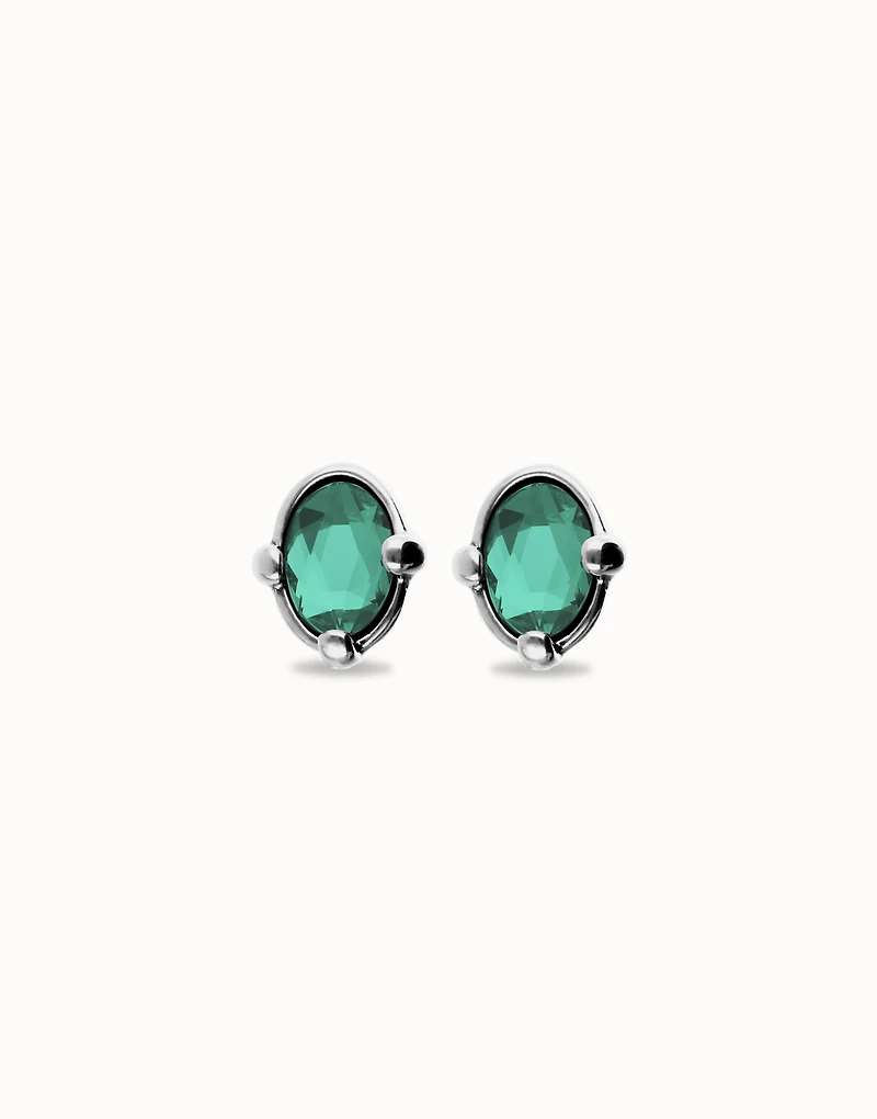 Studs with oval green faceted crystal