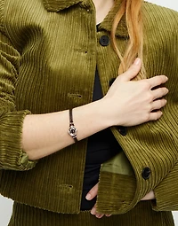 Leather bracelet with pink oval faceted crystal