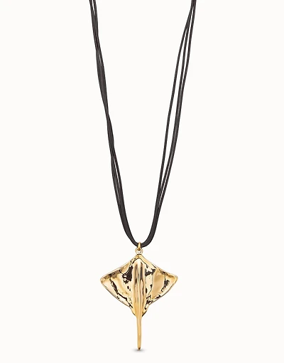 Long leather necklace pendant with manta ray