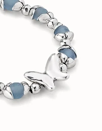 Beaded bracelet with blue crystals and a central butterfly