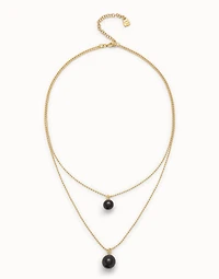 Multi-layer pendant link necklace with black murano glass