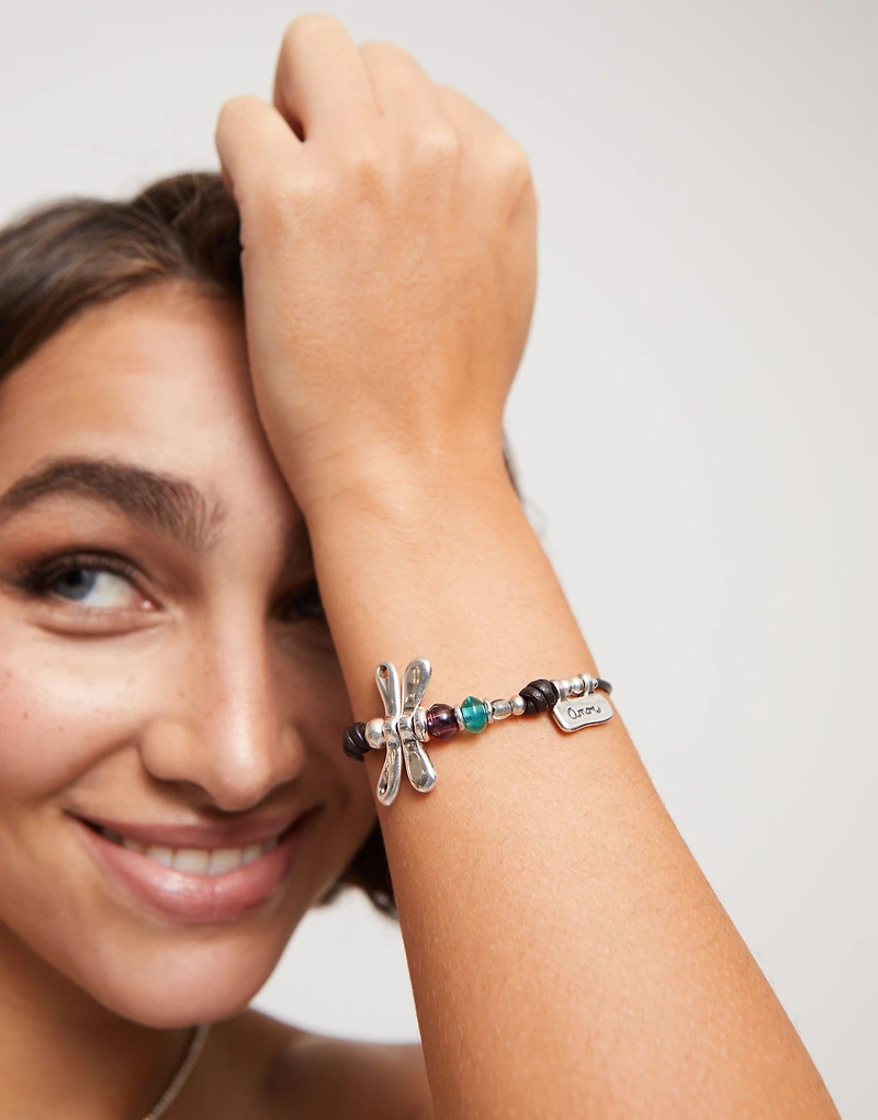 Leather bracelet with dragonfly