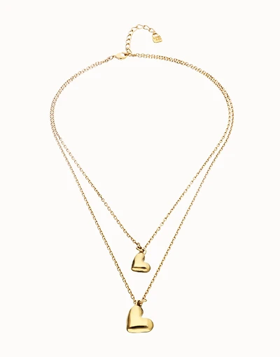 Multi strand chain necklace with two hearts