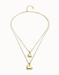 Multi strand chain necklace with two hearts