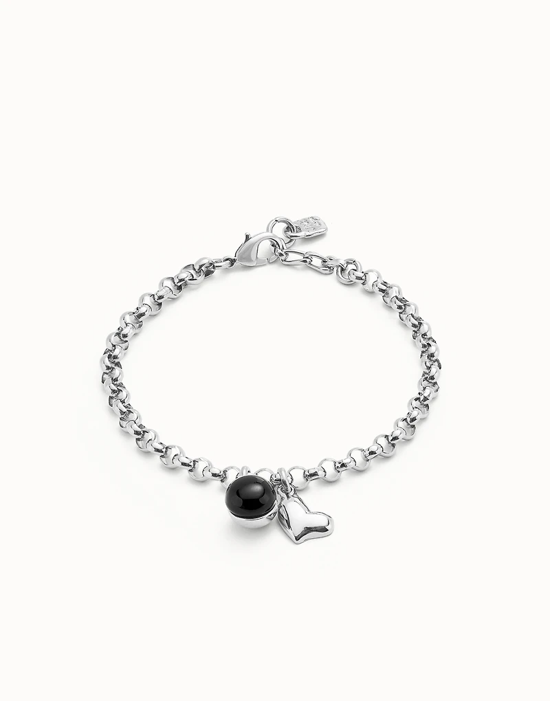 Link chain bracelet with heart charm and murano glass