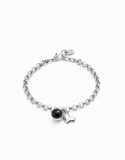 Link chain bracelet with heart charm and murano glass
