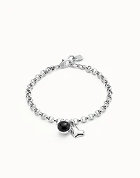 Link chain bracelet with heart charm and murano glass