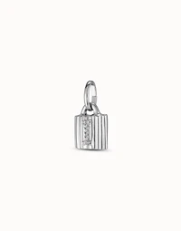Sterling silver-plated padlock charm with topaz letter I