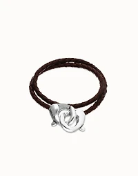 Double brown leather bracelet with interlocking carabiner