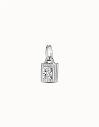 Sterling silver-plated padlock charm with topaz letter R