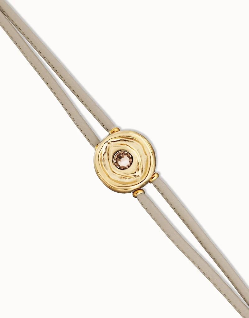 Double ivory leather birthstone bracelet with eye