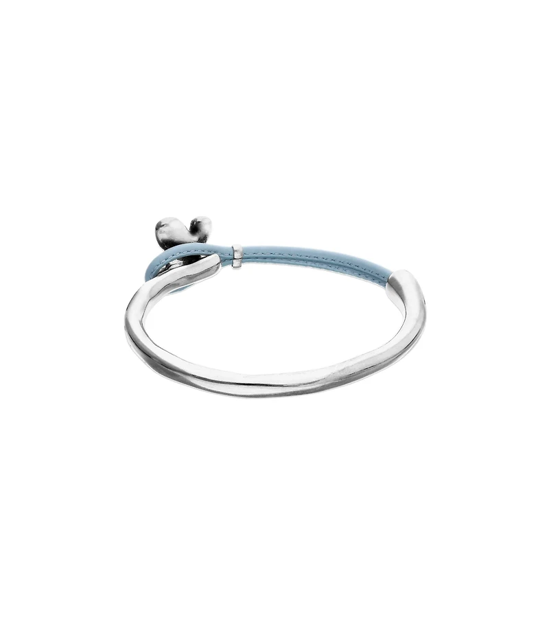 Blue leather bracelet with butterfly ornament