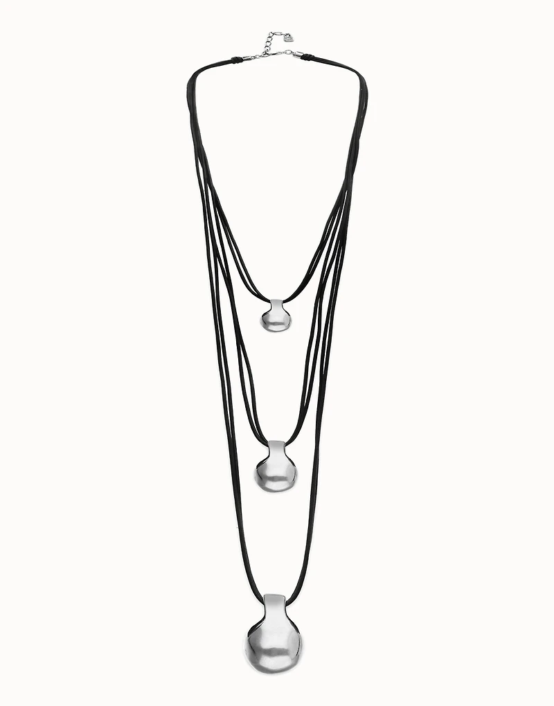 Multi strand leather necklace with three spheres