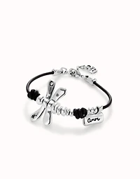Leather bracelet with sterling silver-plated dragonfly