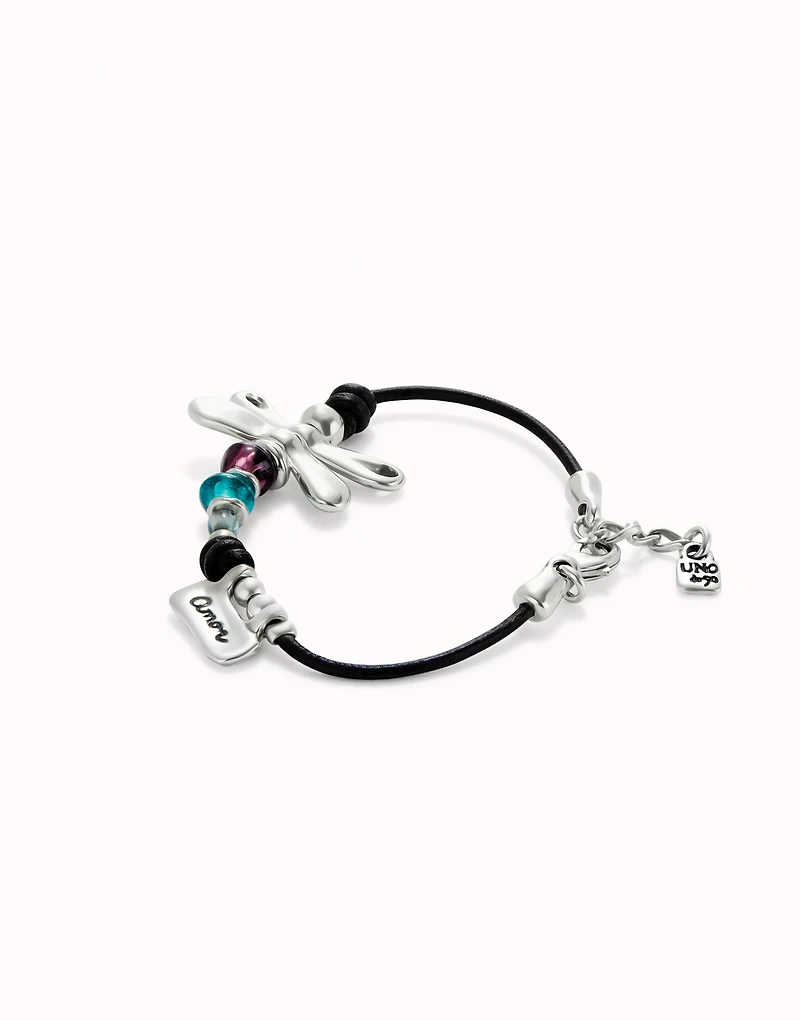 Leather bracelet with dragonfly
