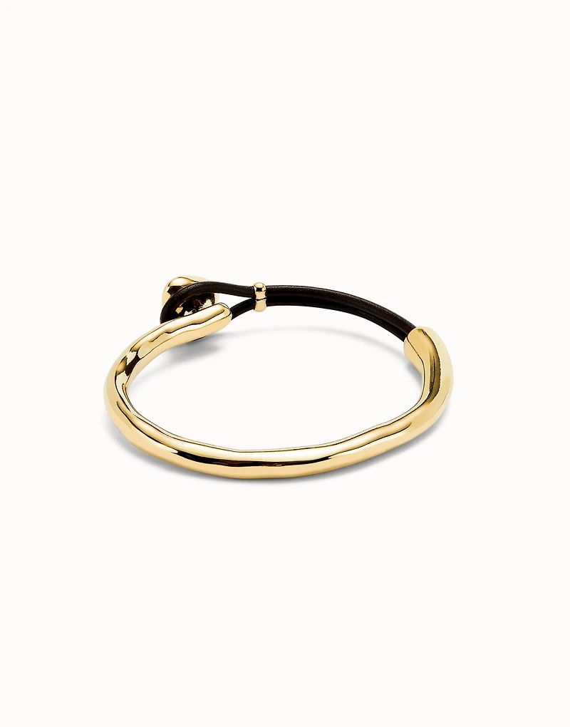 Bangle bracelet with leather and multicolor crystal