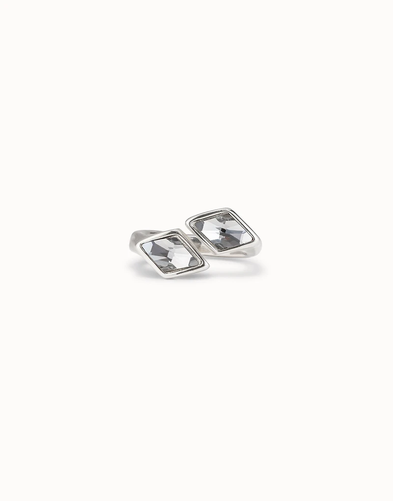 Open ring with two crystals
