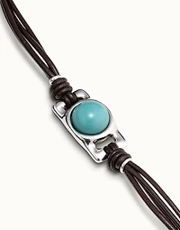 Brown leather bracelet with rectangular blue bead