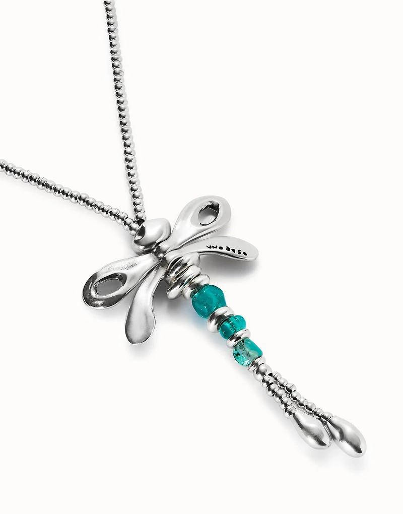 Long pendant necklace with a dragonfly