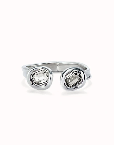 Bangle bracelet with two white crystals