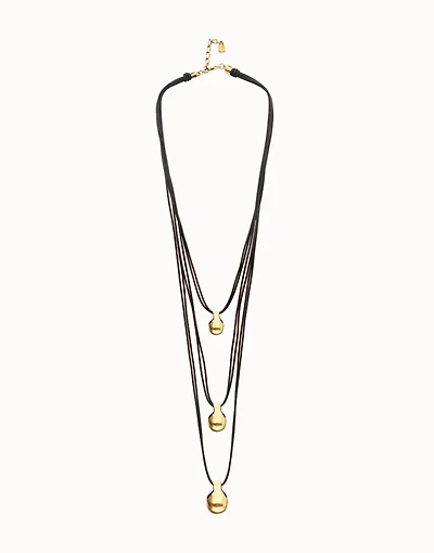 Multi strand leather necklace with three spheres