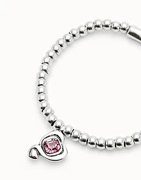 Beaded  stretch bracelet with heart and pink crystal