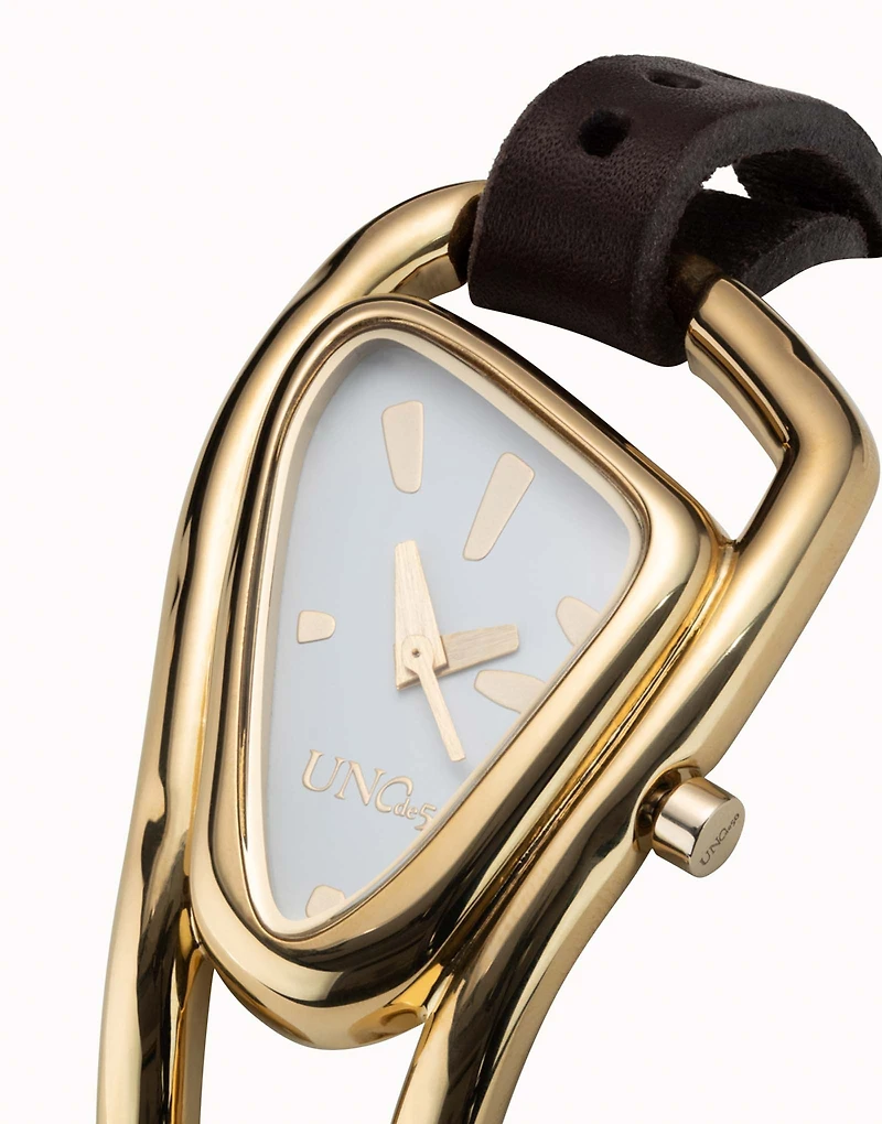 18K gold-plated leather and metal watch