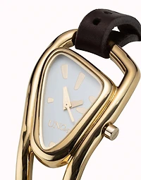 18K gold-plated leather and metal watch