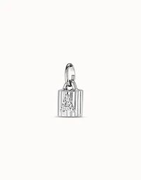 Sterling silver-plated padlock charm with topaz letter A