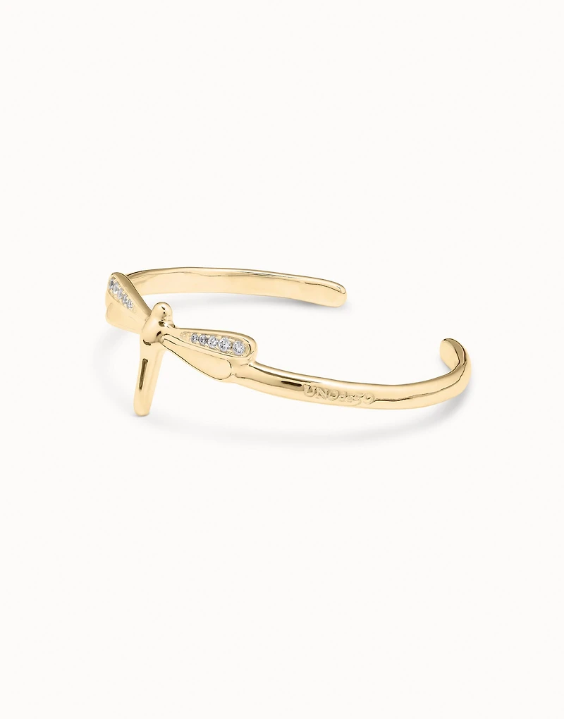 Dragonfly shaped cuff bracelet with topaz