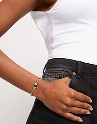 Chain bracelet with green crystal