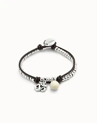Leather beaded bracelet with ivory murano glass