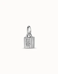 Sterling silver-plated padlock charm with topaz letter B