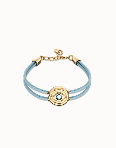 Double blue leather birthstone bracelet with eye