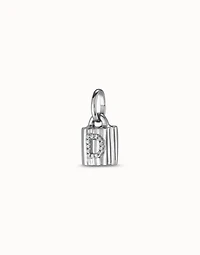 Sterling silver-plated padlock charm with topaz letter D