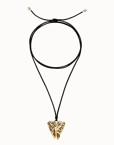 Long silk cord necklace with wing detail