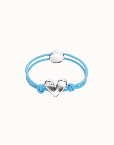 Blue elastic thread bracelet with heart