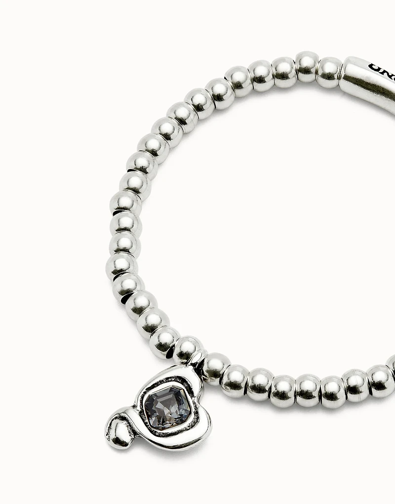 Beaded  stretch bracelet with heart and black crystal