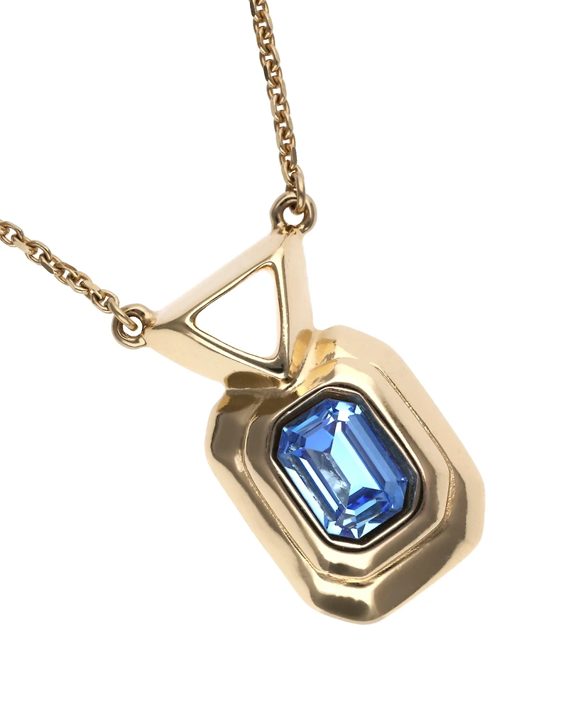 Necklace with rectangular blue faceted crystal