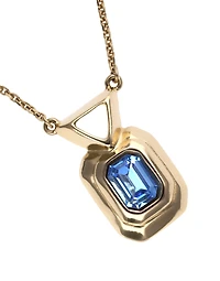 Necklace with rectangular blue faceted crystal